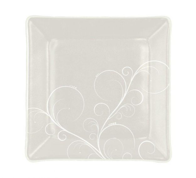 Handcrafted Square Floral White Side Plates Designed by Anna Vasily. - top view