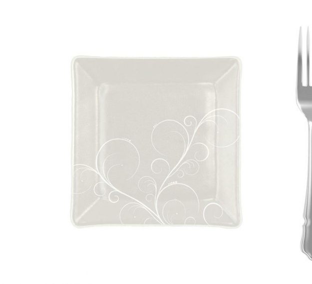 Handcrafted Square Floral White Side Plates Designed by Anna Vasily. - measure view