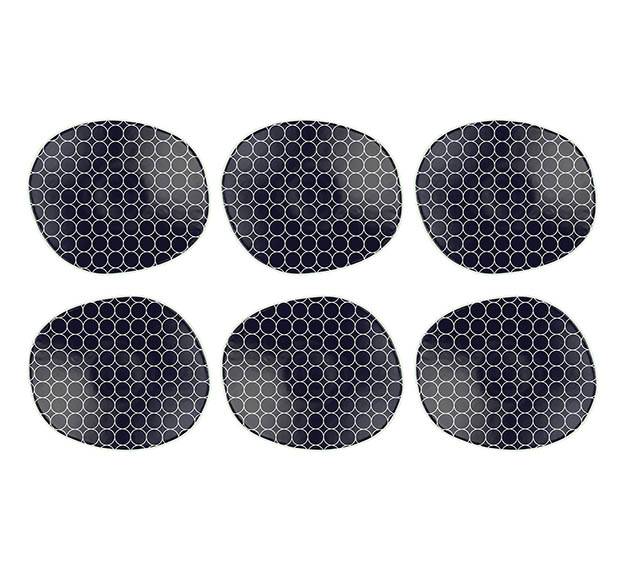 Patterned Navy Blue Side Plates with Organic Form by Anna Vasily. - set view