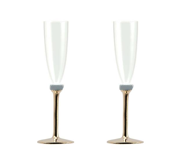 Elegant Champagne Glasses With Brass Stem Designed by Anna Vasily. - set view