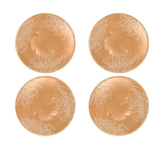 Floral Gold Dinner Plates with a Matte Finish Designed by Anna Vasily. - set view