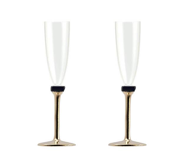 Set/2 Designer Champagne Glasses. Designer Glassware by Anna Vasily. - set view