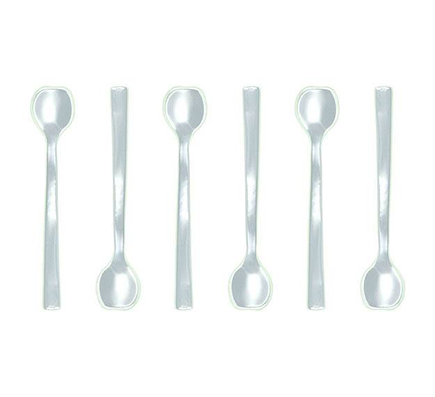 Long Dessert Spoon Tinged in Light Dawn Blue by Anna Vasily. - set view