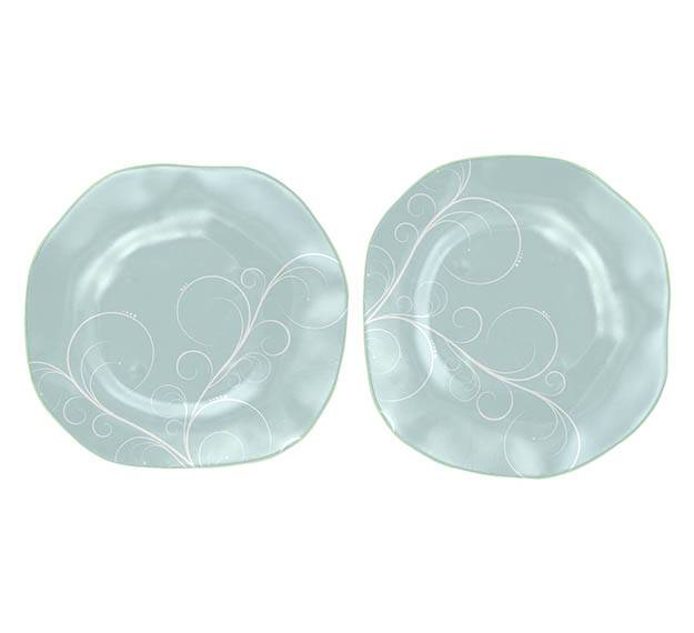 Light Blue Charger Plates with Floral Pattern Designed by Anna Vasily. - set view