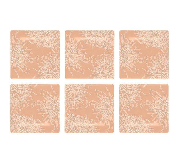 Rose Coloured Square Side Plates Designed with Style by Anna Vasily. - set view