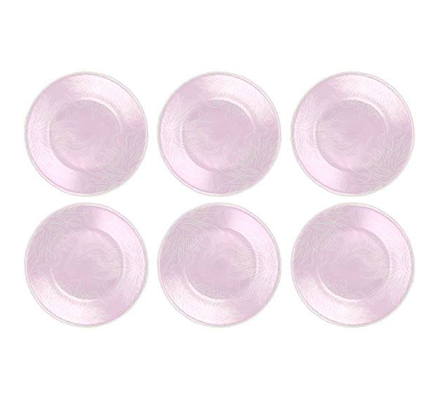 Set of 6 Floral Pink Side Plates. Floral Small Plates by Anna Vasily. - set view