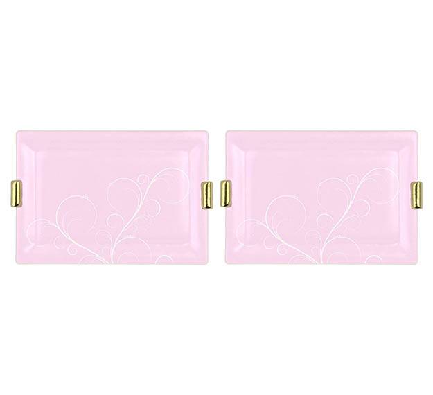 Pink Charger Plates with Shiny Brass Handles Designed by Anna Vasily. - set view
