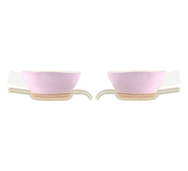 Handcrafted Modern Pink Tea Cups and Saucers Designed by Anna Vasily. - set view