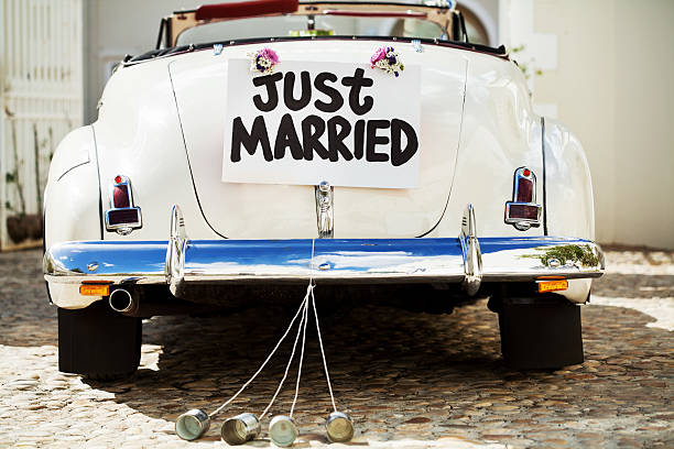 Wedding ideas - beetle, vintage car, just married, beer cans