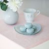 Heart Shaped Plates Set of 4, Aela Small Blue Dessert Heart Plate with Beige Highlights with Macaron