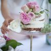 Rose Gold Cake Holder, Amari Pedestal Cake Stand with Naked Cake with Flowers
