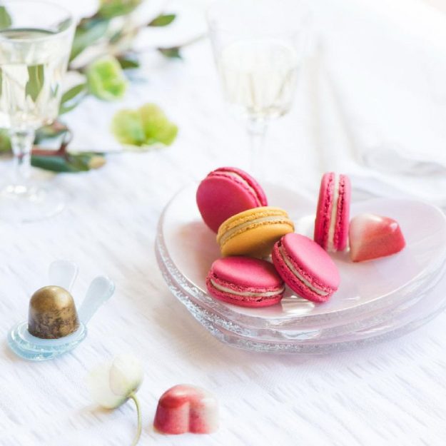 Stacked Heart Shaped Plates, Amy Pink Heart Plates with Colourful Macarons - Anna Vasily
