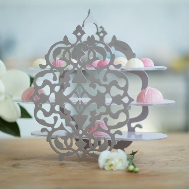 Tiered High Tea Stand Made of Glass and Metal, Bria Oriental Pink Tier Cake Stand - Anna Vasily
