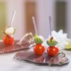 Glass Canape Dish with Handle, Cari Set Brown Small Canape Plates with Cherry Tomato Hors d'Oeuvres