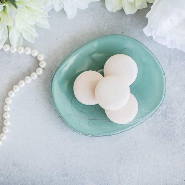 Mint Green Organic Shaped Small Side Plates, Deia Set/6 Oval Side Plates with Macarons and Pearls