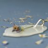 Small Canape Dish, Elena Cream-Beige Floral Mini Tray With Handle on Blue Background with Petals