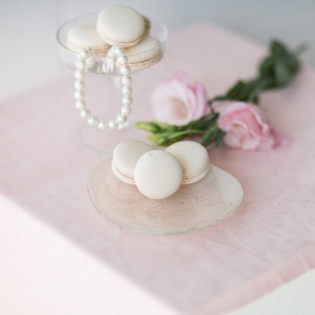 Bread And Butter Plate, Erin Set Oval Appetizer Plates with Macarons, Pearls and Roses - Anna Vasily