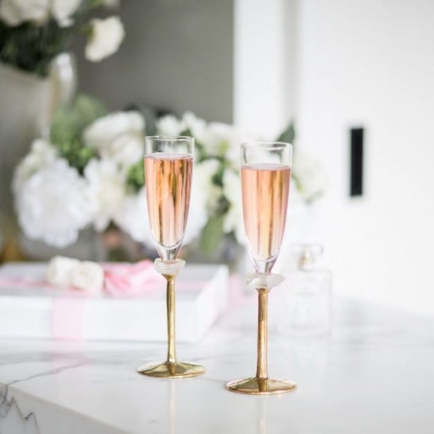 Modern Champagne Glasses with Brass Stem, Gaby Set of 2 Gold Champagne Flutes - Anna Vasily