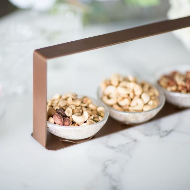 Brown Nut Bowl Caddy, Hele 3 Dipping Bowls with Tray With Handle with Nuts - Anna Vasily