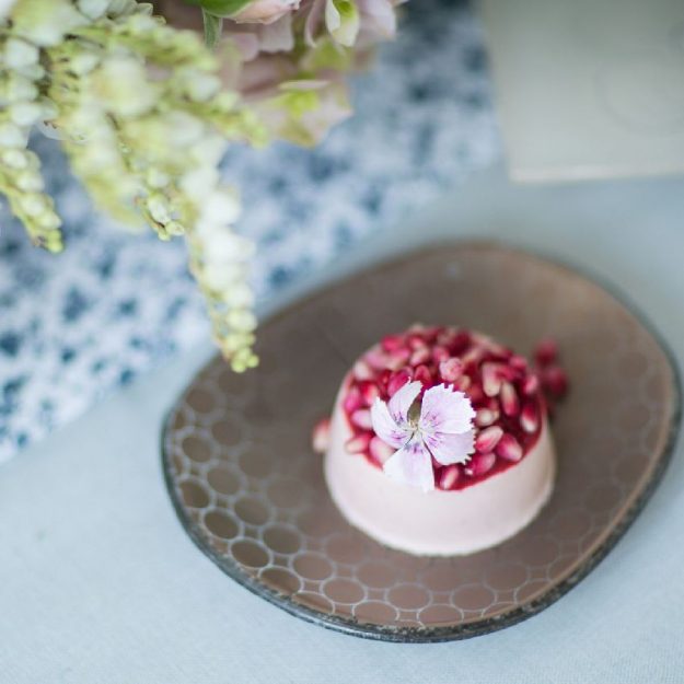 Organic Shaped Plates, Hera Brown Bread And Butter Plate with Pomegranate Cake - Anna Vasily