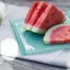 Square Tapas Plates, Lucy Square Plate Set of 4 in Floral Mint Green Pattern with Watermelon Slices