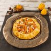 Brown Glass Platter, Tama Organic Large Patterned Decorative Tray with food and decorative gourds