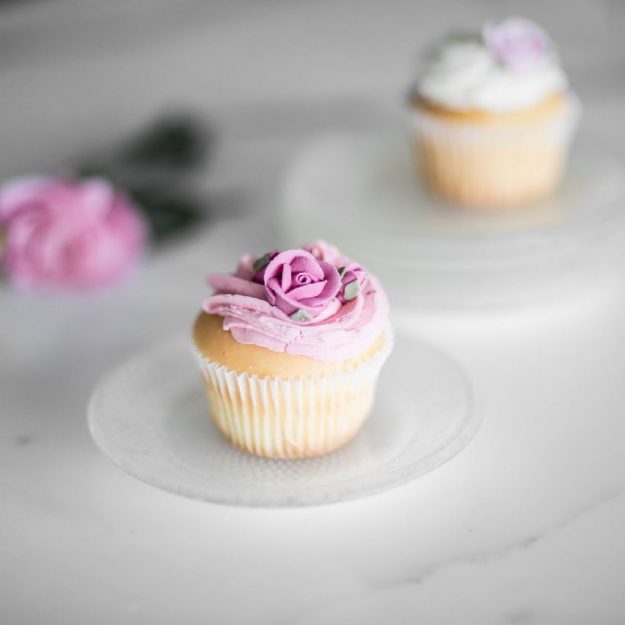 Small Side Plates, Tina Beige Patterned Side Plates in Beige with Pink Cupcake - Anna Vasily