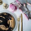 Blue & Gold Designer Dinner Plates, Vossi Handcrafted Designer Dinnerware with Cake - Anna Vasily