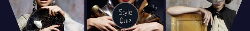 Interior design style and table decor style quiz - collage of different AnnaVasily plates, dessert stands and champagne glasses. 