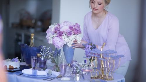 Purple tableware and luxury purple home decor accents for the modern host by Anna Vasily.